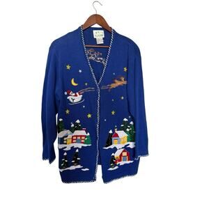 Quacker Factory Women Large Christmas Cardigan Sweater With Button Covers Xmas